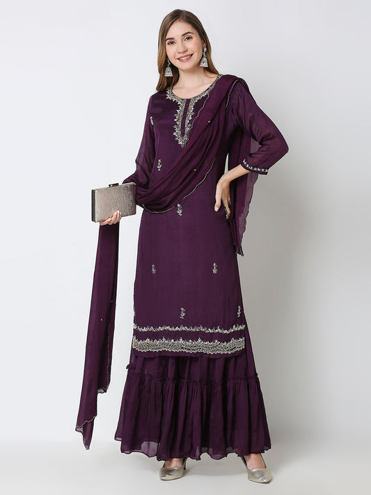 Embroidered Chinon Sharara Set