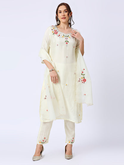 White Hand Embroidered Silk Set