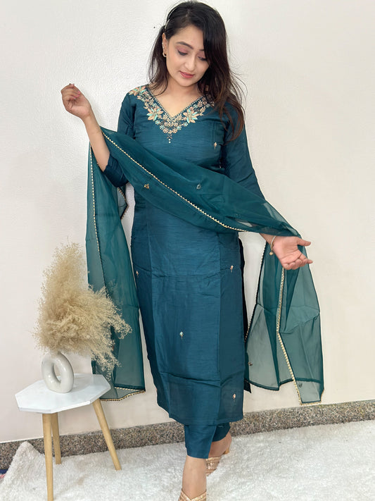 Peacock Green Silk Set