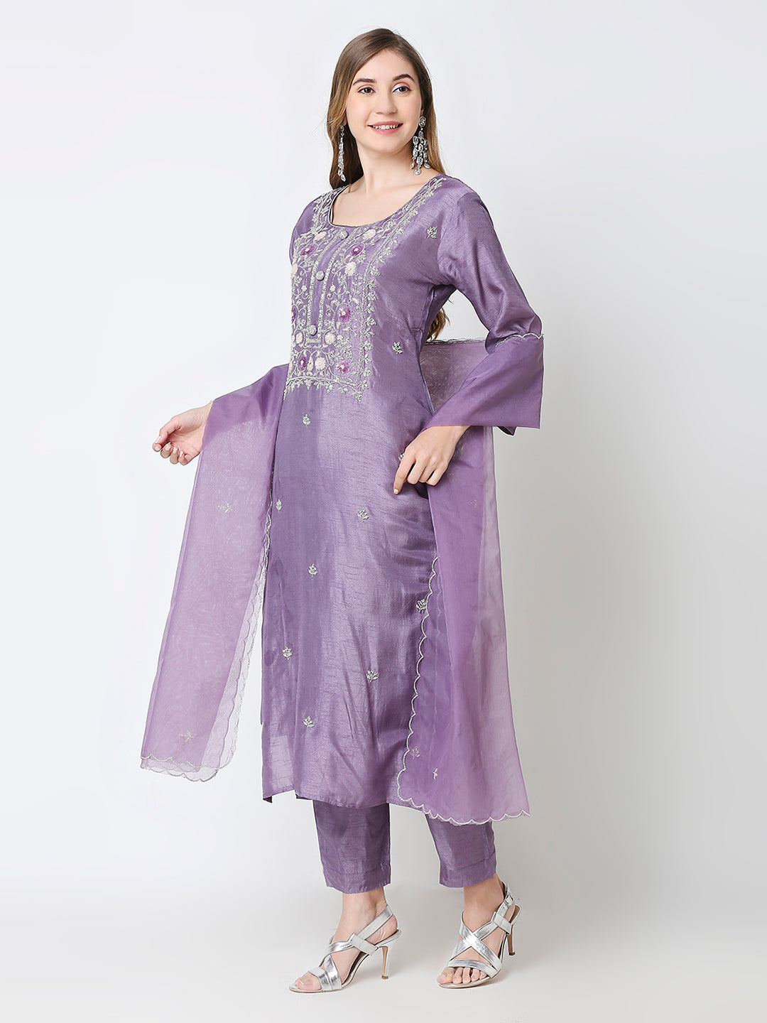 Lavender Heavy Embroidered Silk Set