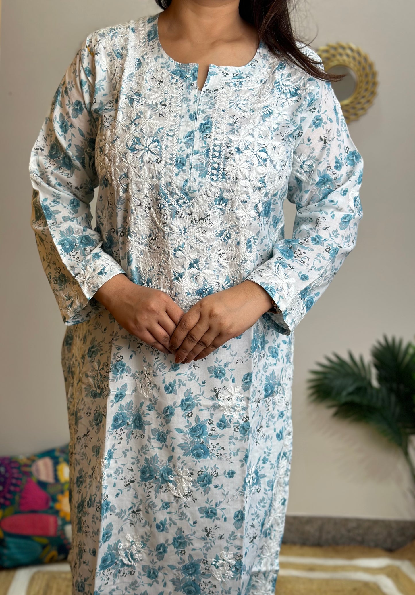 Floral Cotton Chikankari Kurti