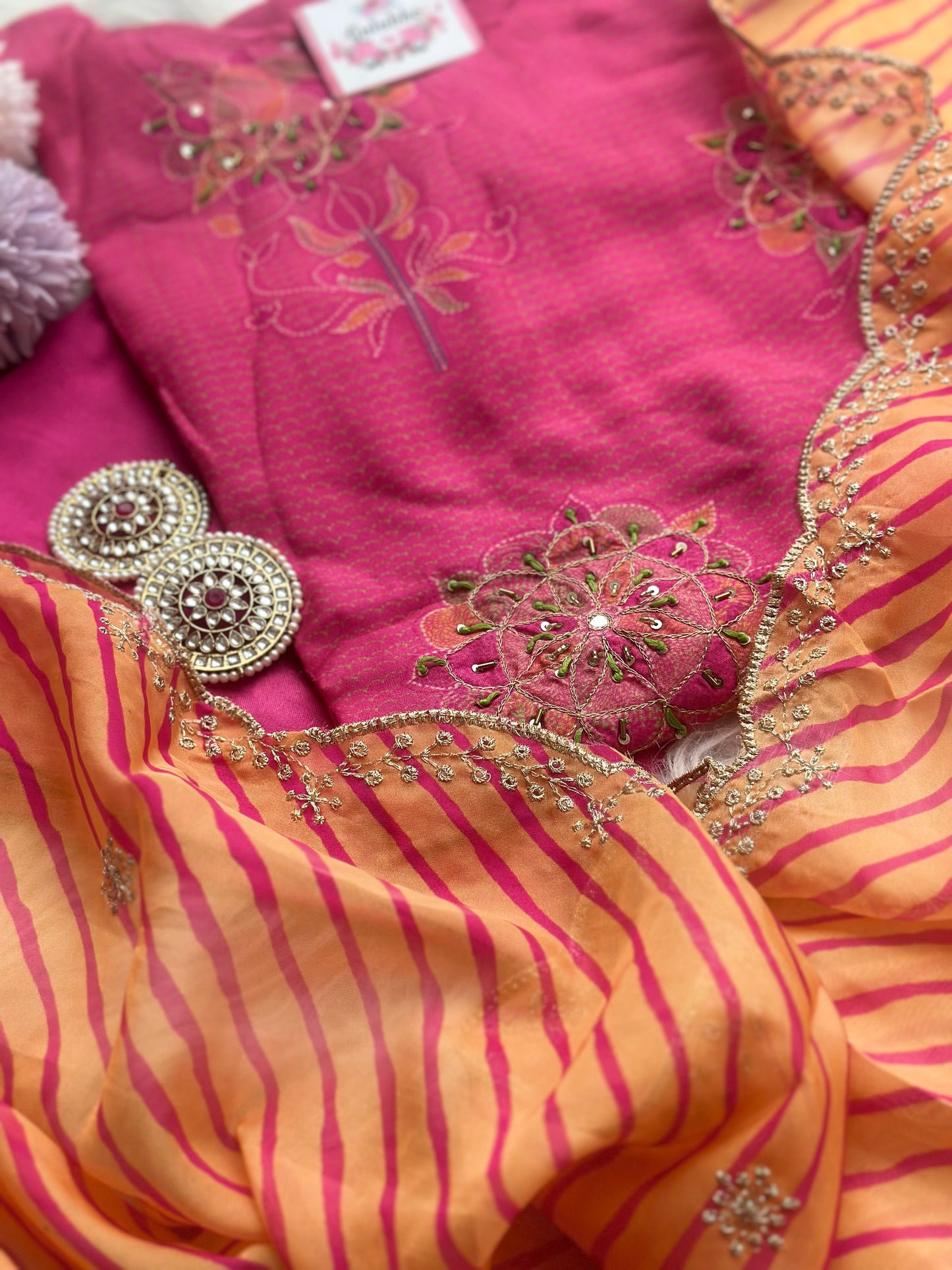 Pink Suit With lehriya Dupatta no