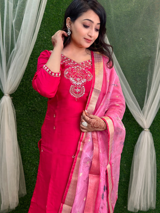 Pink Embroidered Kurta Set