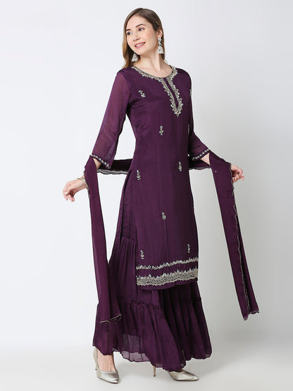 Embroidered Chinon Sharara Set