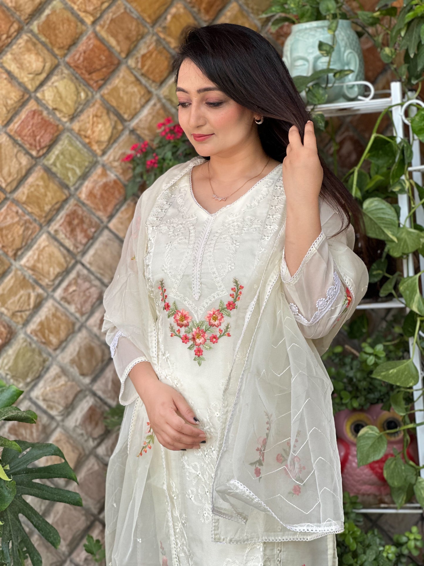 White Organza Embroidered Suit Set