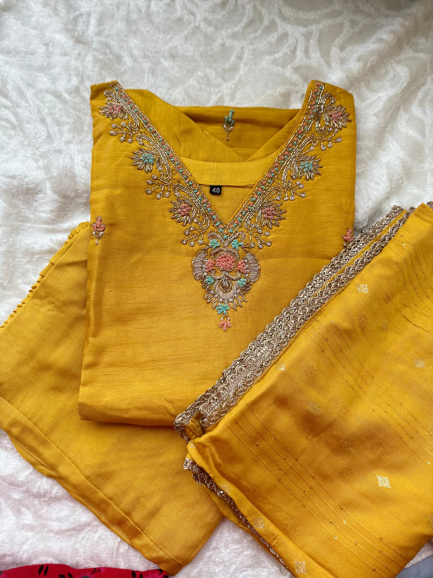 Silk Hand Embroidered Dress with banarasi dupatta