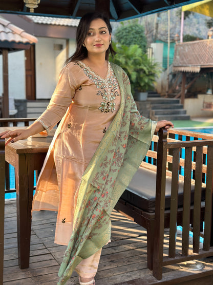 Floral Embroidered Silk Kurta Set