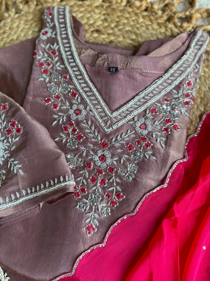 Embroidered Tissue Silk Kurta Set