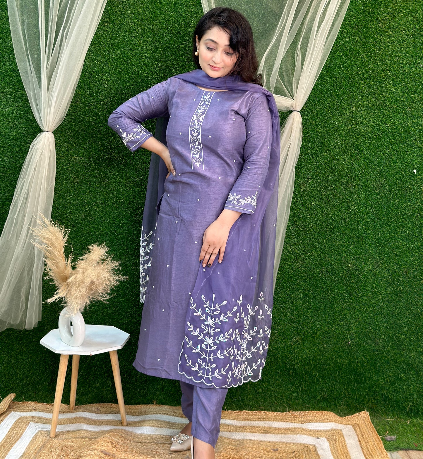 Lavender Heavy Embroidered Kurta Set