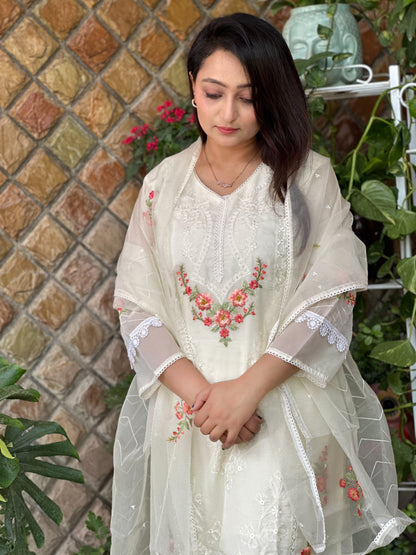 White Organza Embroidered Suit Set