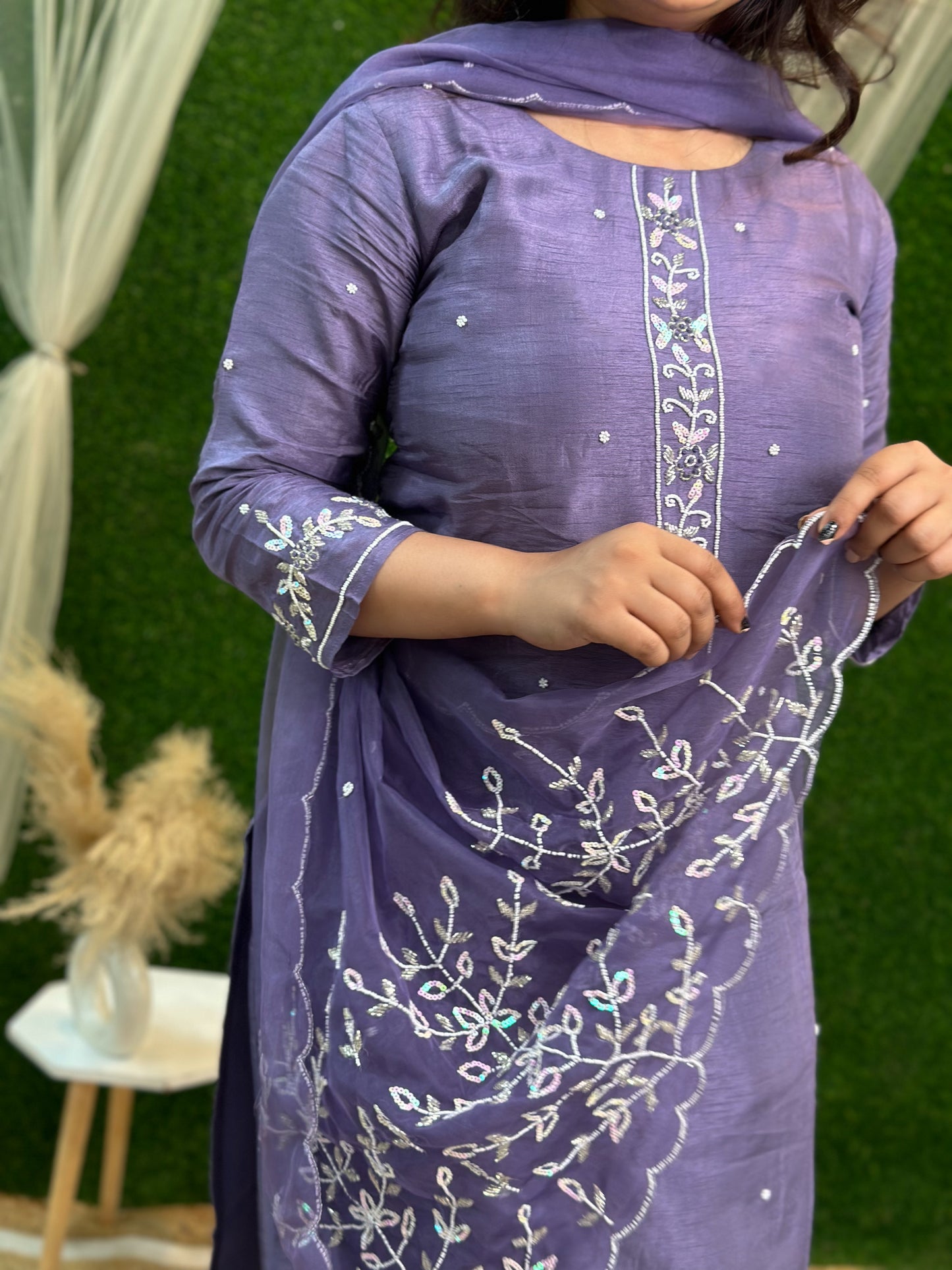 Lavender Heavy Embroidered Kurta Set