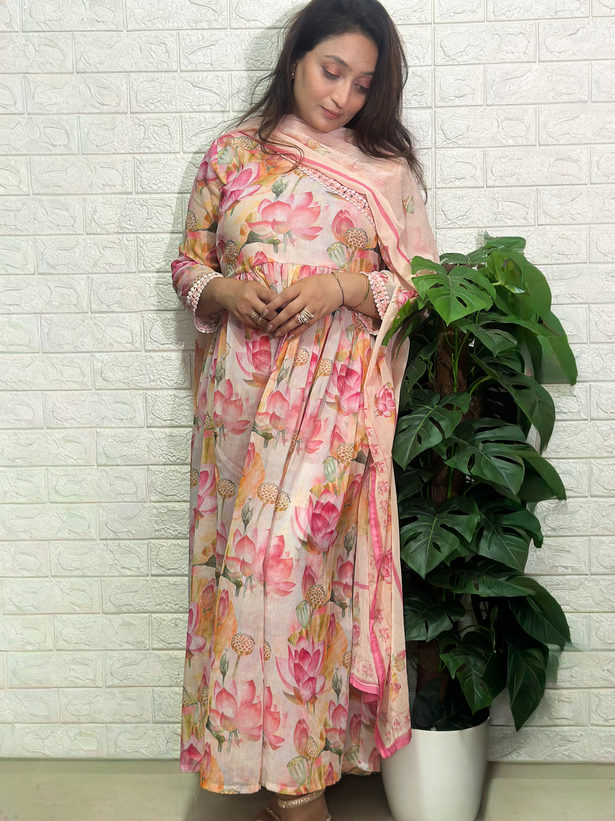 Flowy chiffon outfit with mirror work