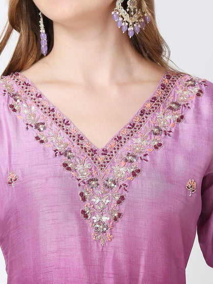 Ombré Pure Dola Silk Embroidered Kurta Set