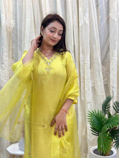 Lemon Embroidered Kurta Set