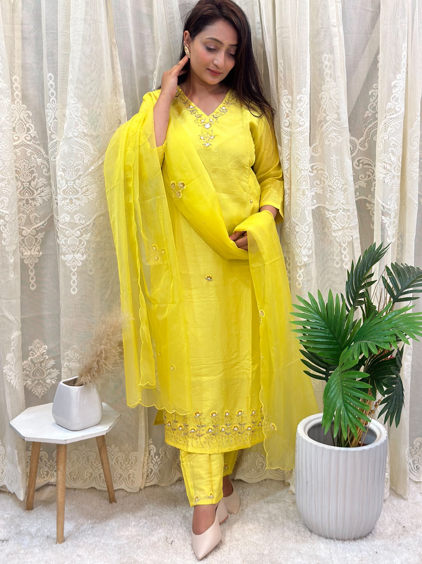 Lemon Embroidered Kurta Set