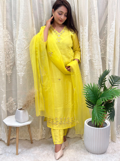 Lemon Embroidered Kurta Set