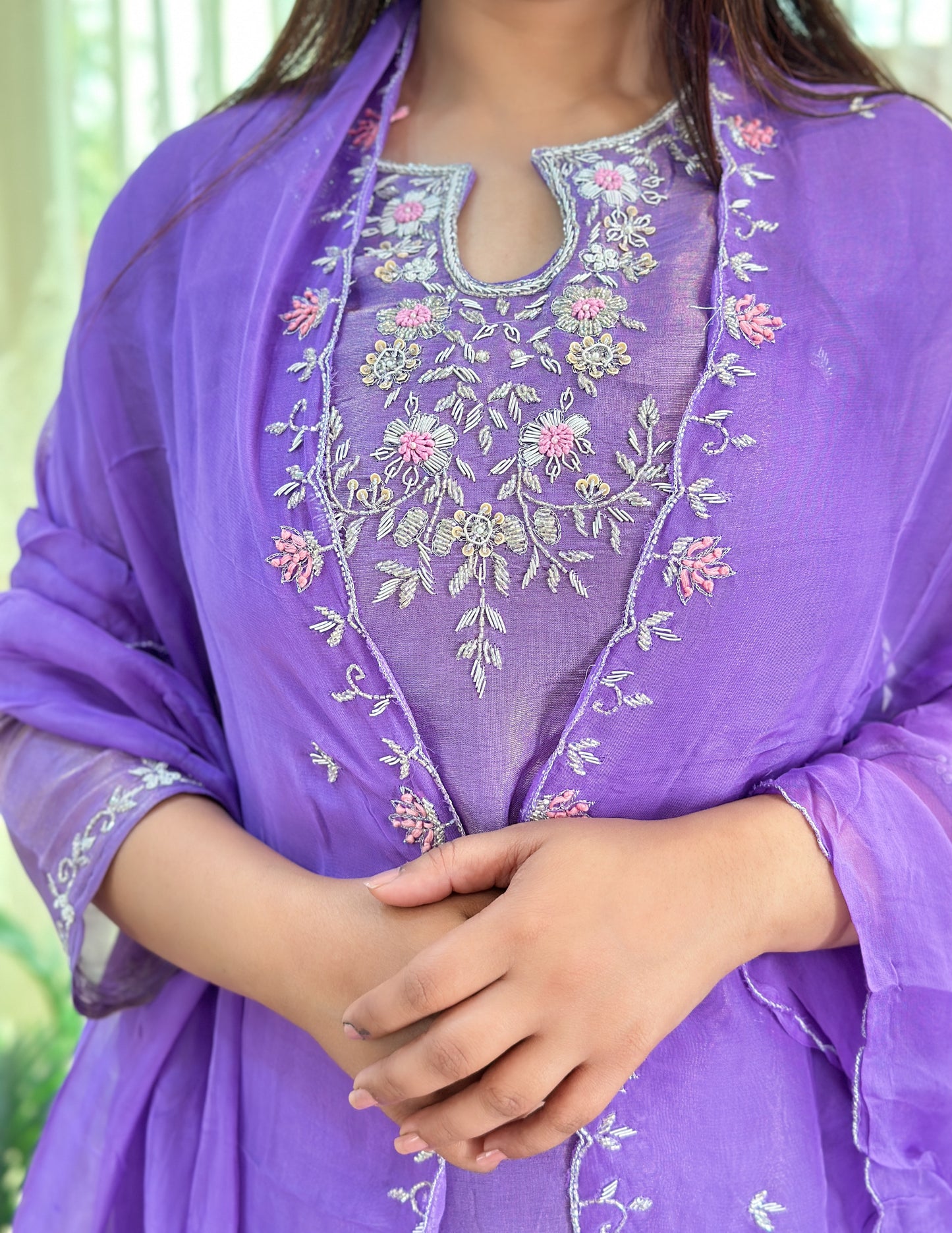 Lavender Tissue Silk Kurta Set