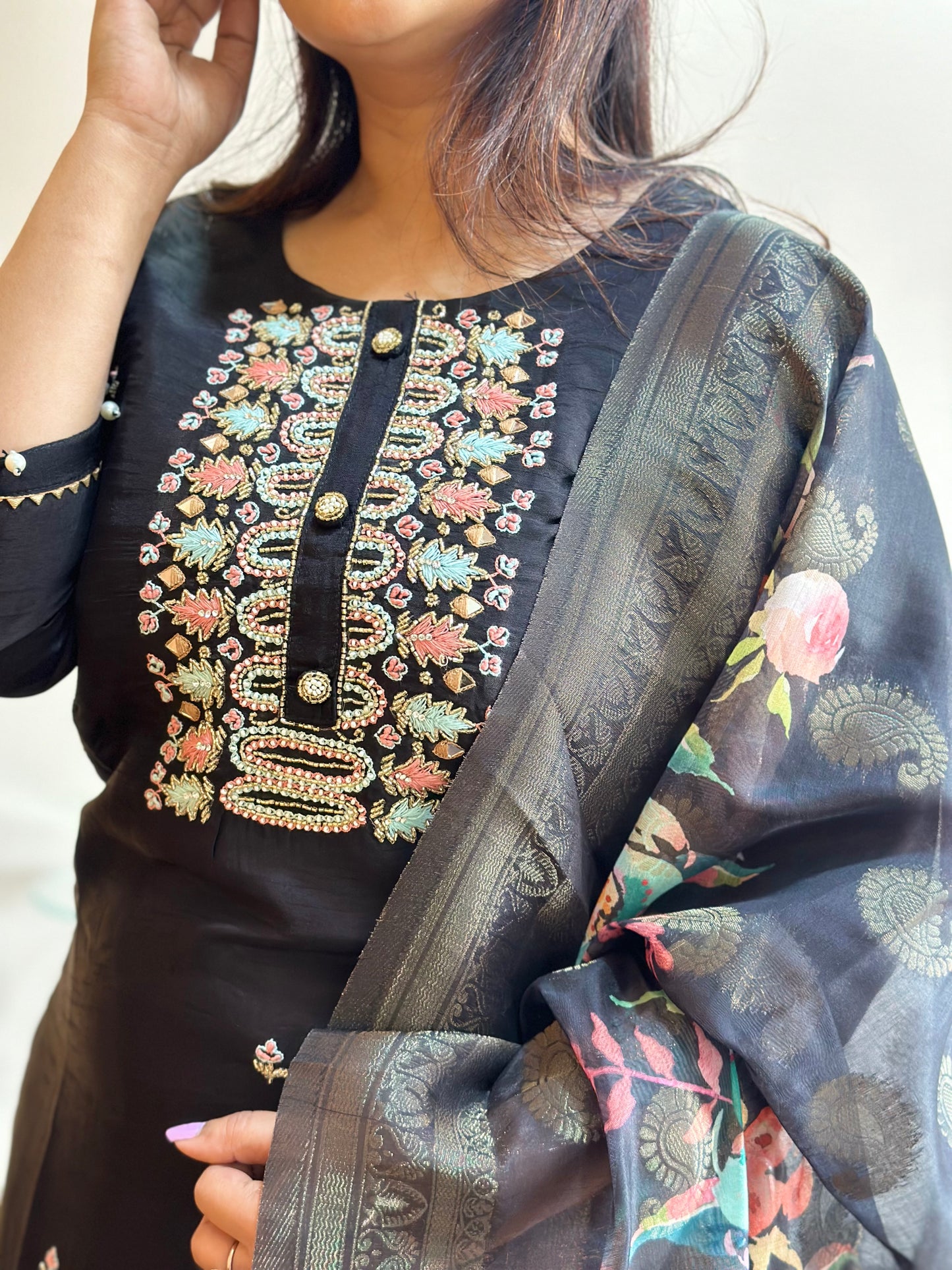 Black Embroidered Kurta Set