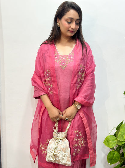 Pink Heavy Embroidered Kurta Set