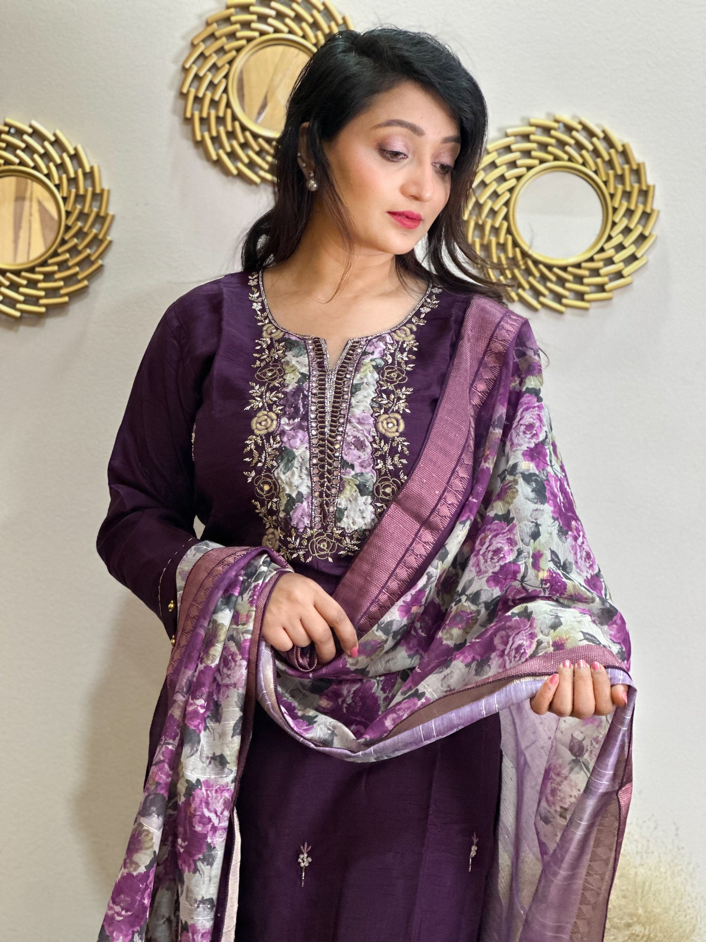 Dola Silk Kurta Set with beautiful floral dupatta