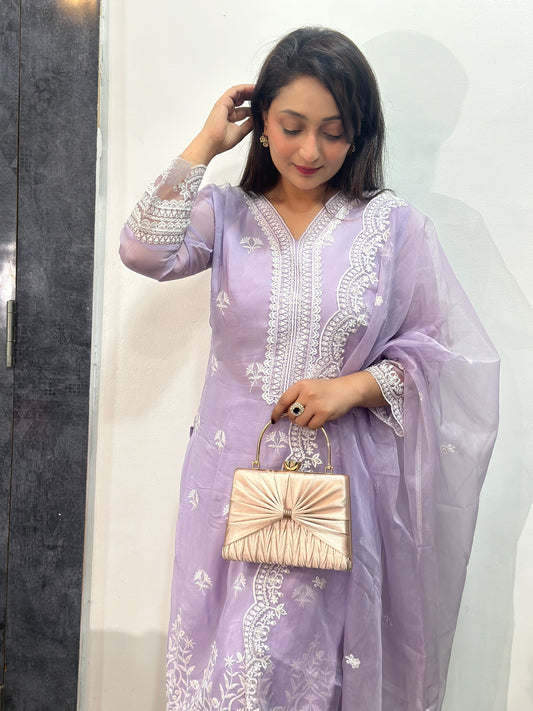 Pure Organza Embroidered Kurta Set