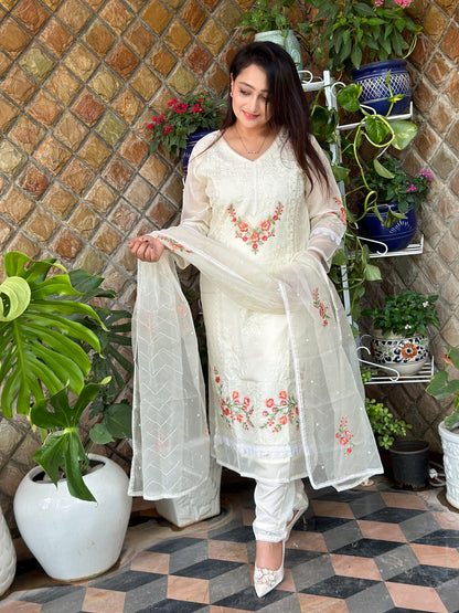 White Organza Embroidered Suit Set