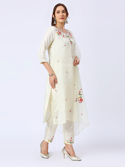 White Hand Embroidered Silk Set