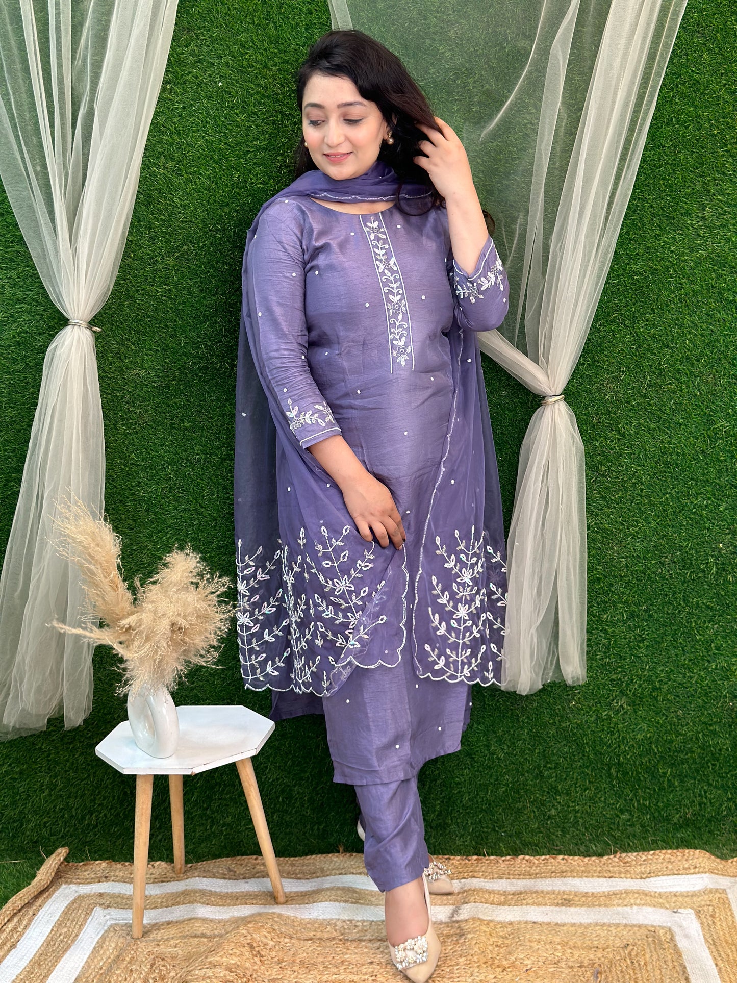 Lavender Heavy Embroidered Kurta Set