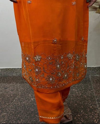 Elegant Orange Embroidered Ensemble