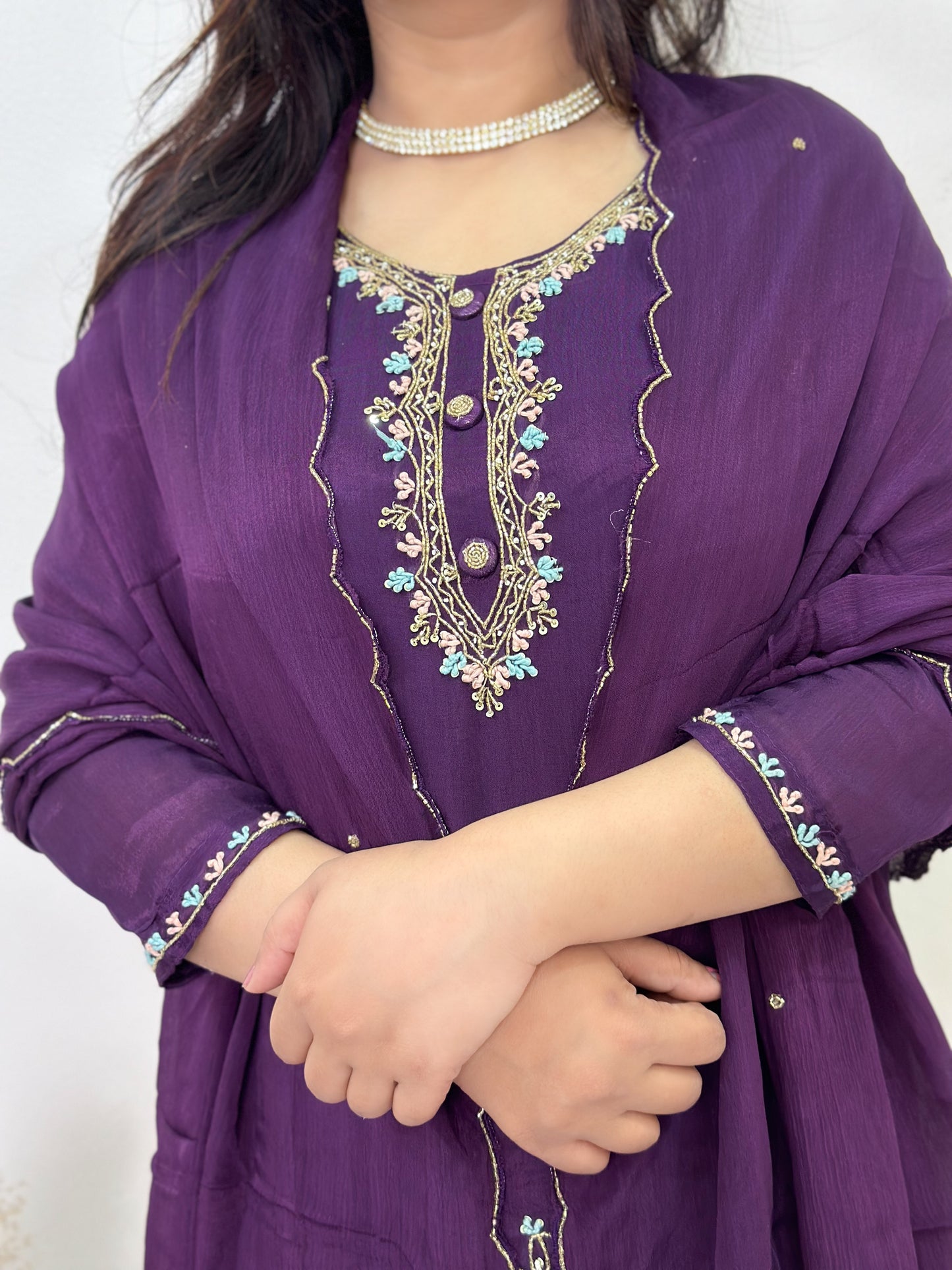 Embroidered Chinon Sharara Set