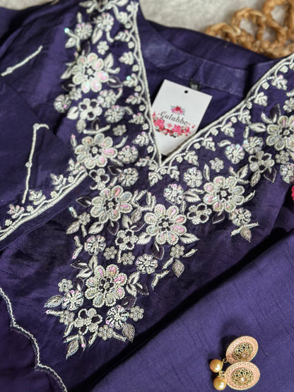 Moti Embroidered Purple Kurta Set