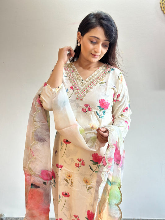 Pure muslin floral Kurta Set