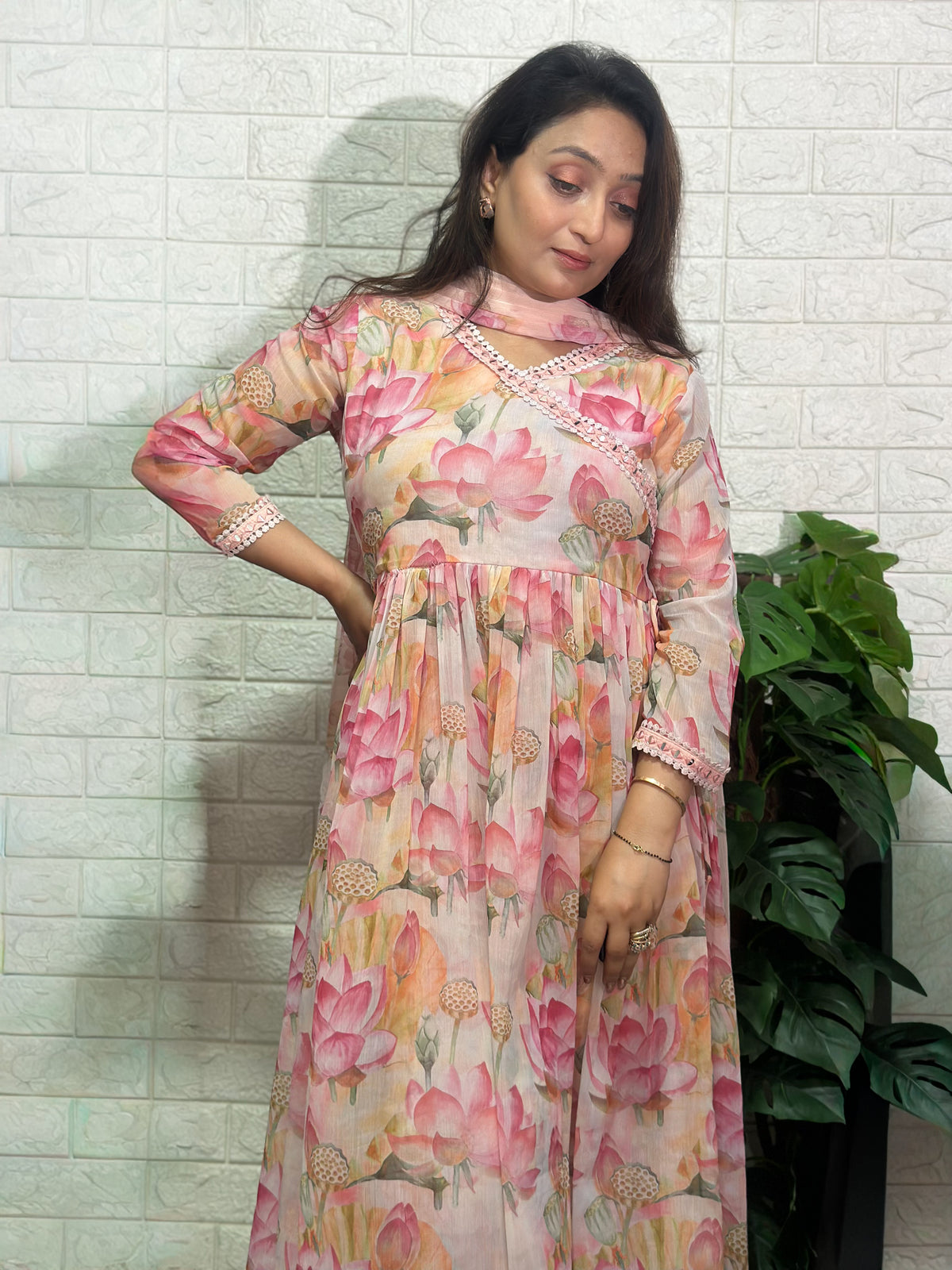 Flowy chiffon outfit with mirror work