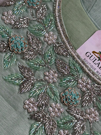 Pista Green Embroidered Silk Set With Banarasi Dupatta