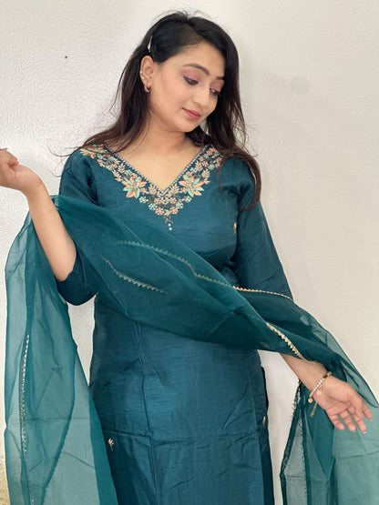 Peacock Green Silk Set