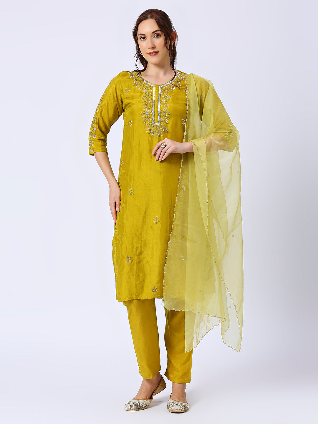 Embroidered Kurti With Organza Dupatta