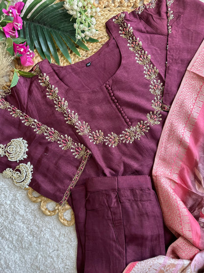 Embroidered Kurta Set with printed dupatta