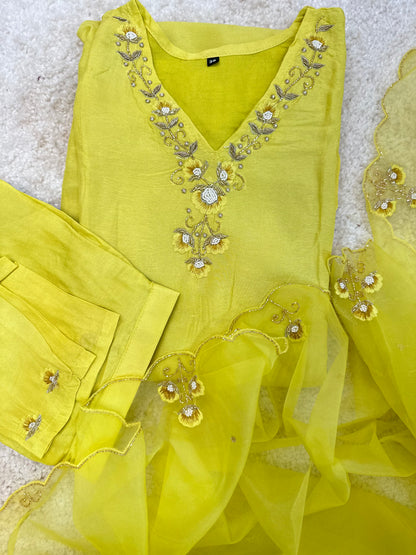 Lemon Embroidered Kurta Set