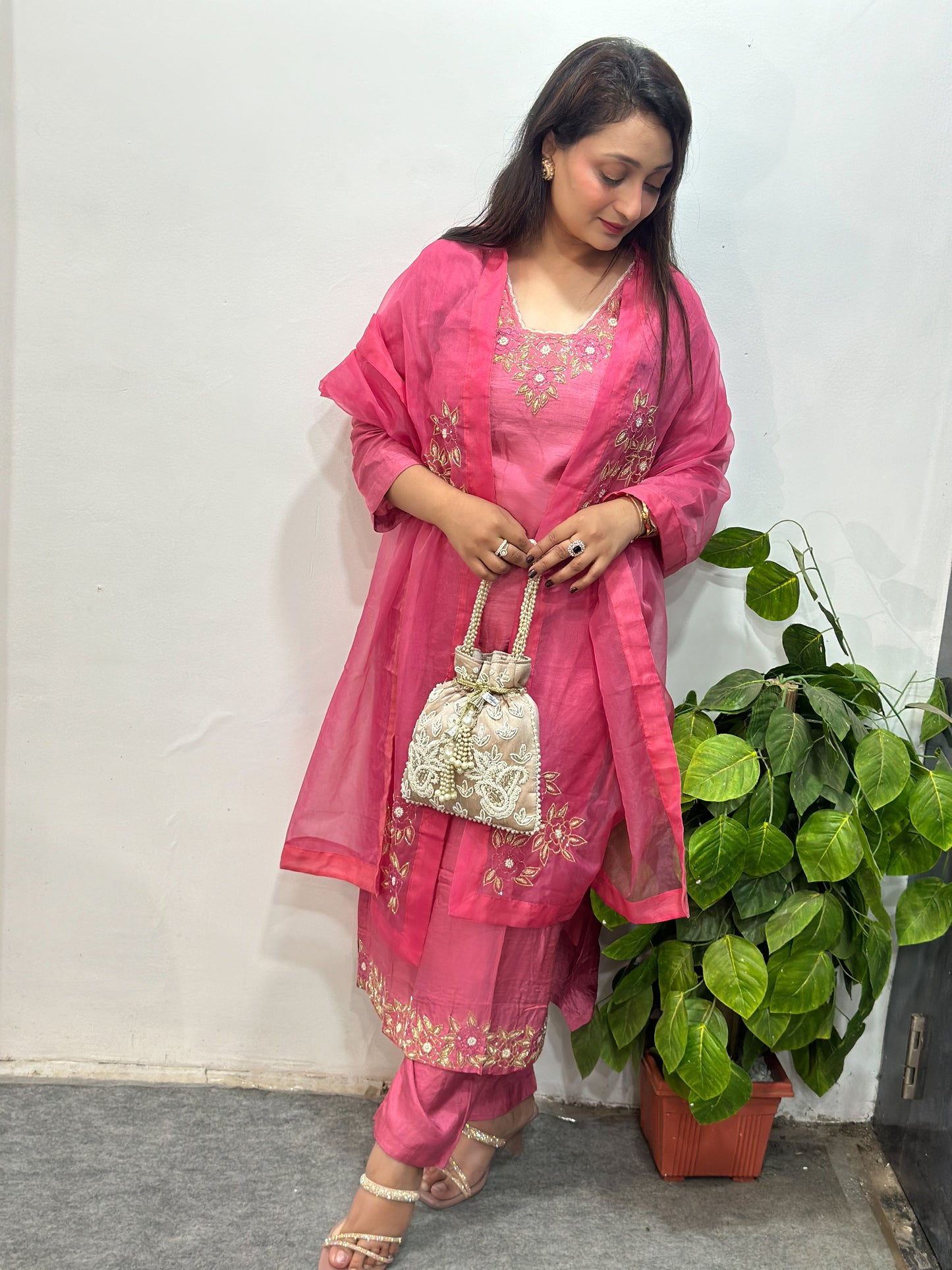 Pink Heavy Embroidered Kurta Set