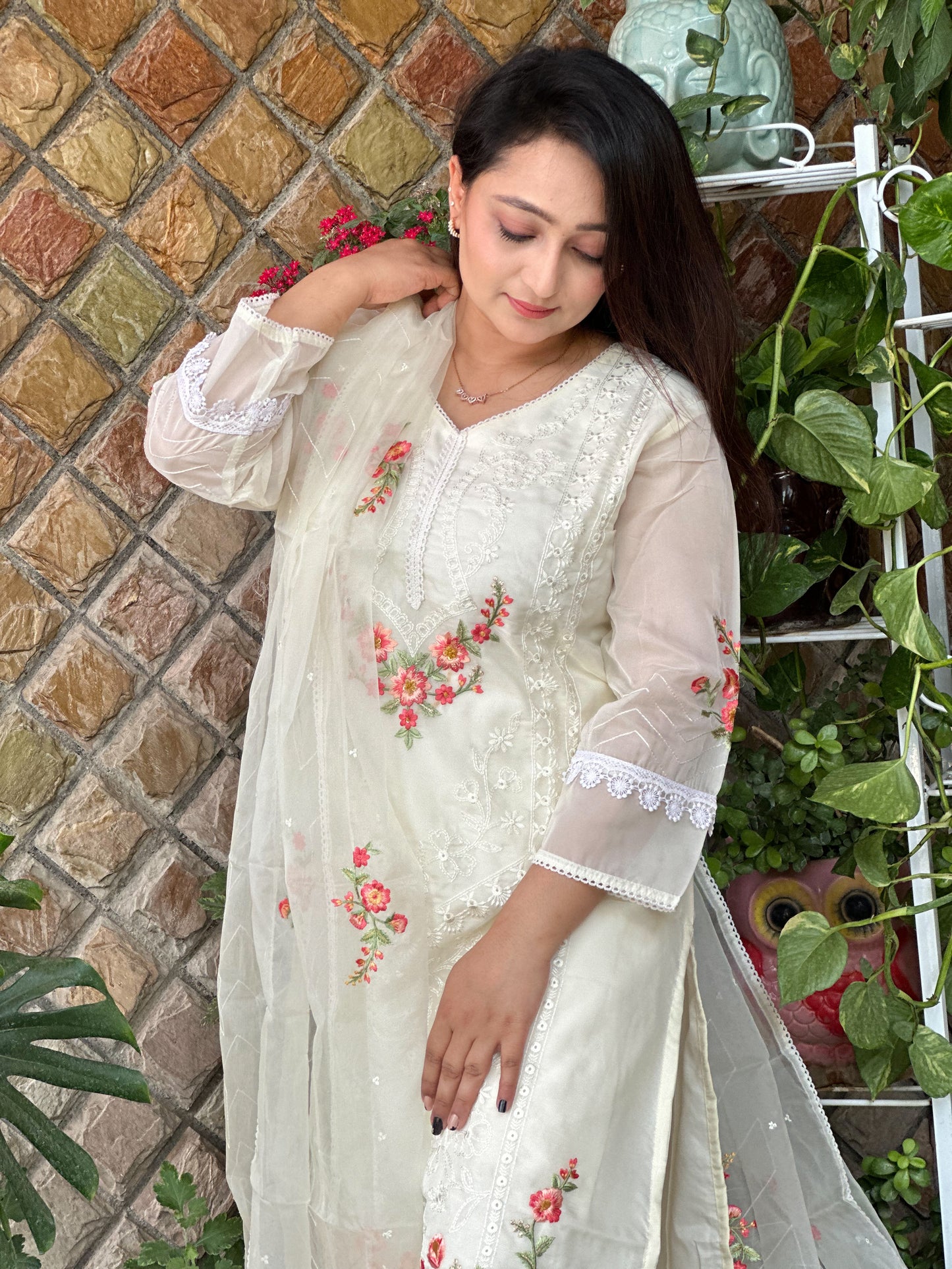 White Organza Embroidered Suit Set