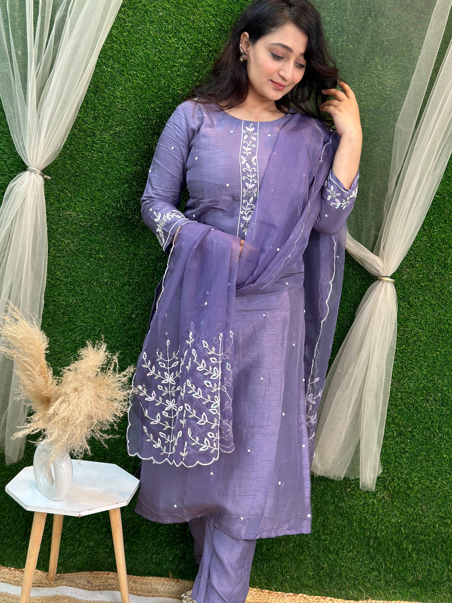 Lavender Heavy Embroidered Kurta Set