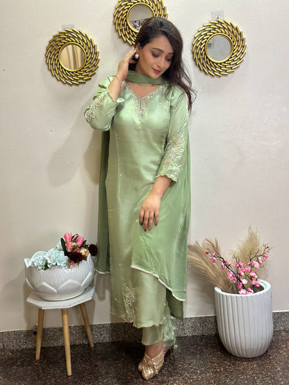 Pista Elegant Moti & Sequin Embroidered Kurta Set