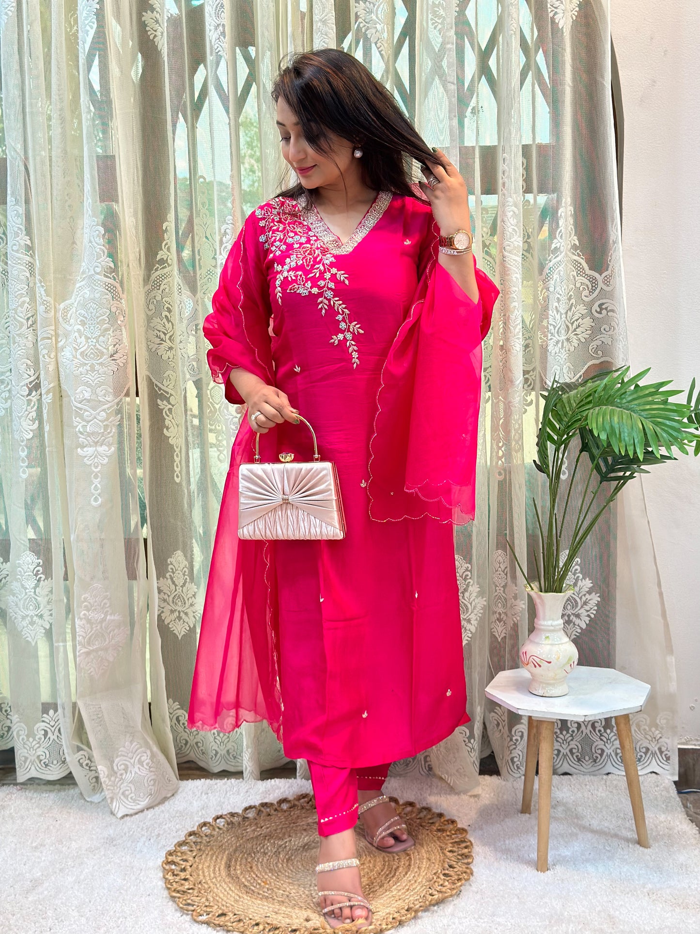 Pink Heavy Embroidered Kurta Set