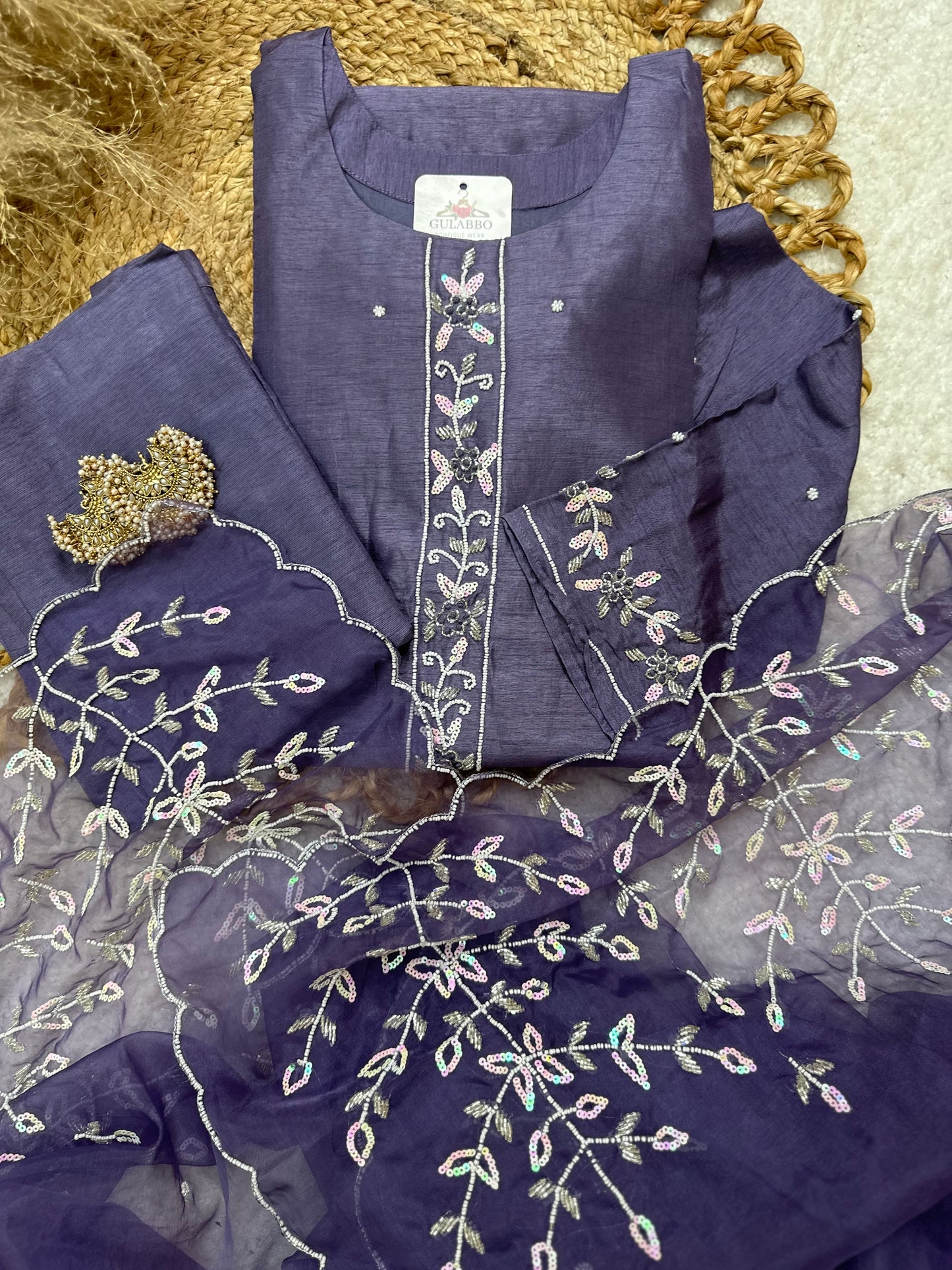 Lavender Heavy Embroidered Kurta Set