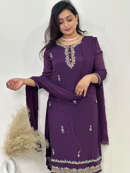 Embroidered Chinon Sharara Set