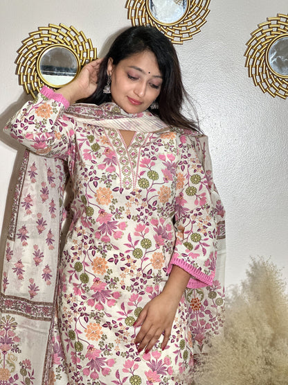 Cotton Kurti Set With Dupatta