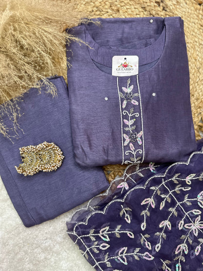 Lavender Heavy Embroidered Kurta Set