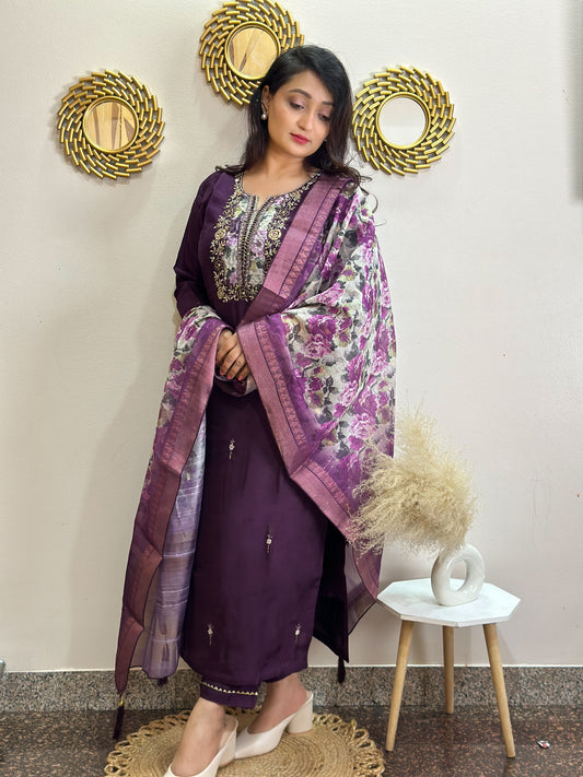 Dola Silk Kurta Set with beautiful floral dupatta