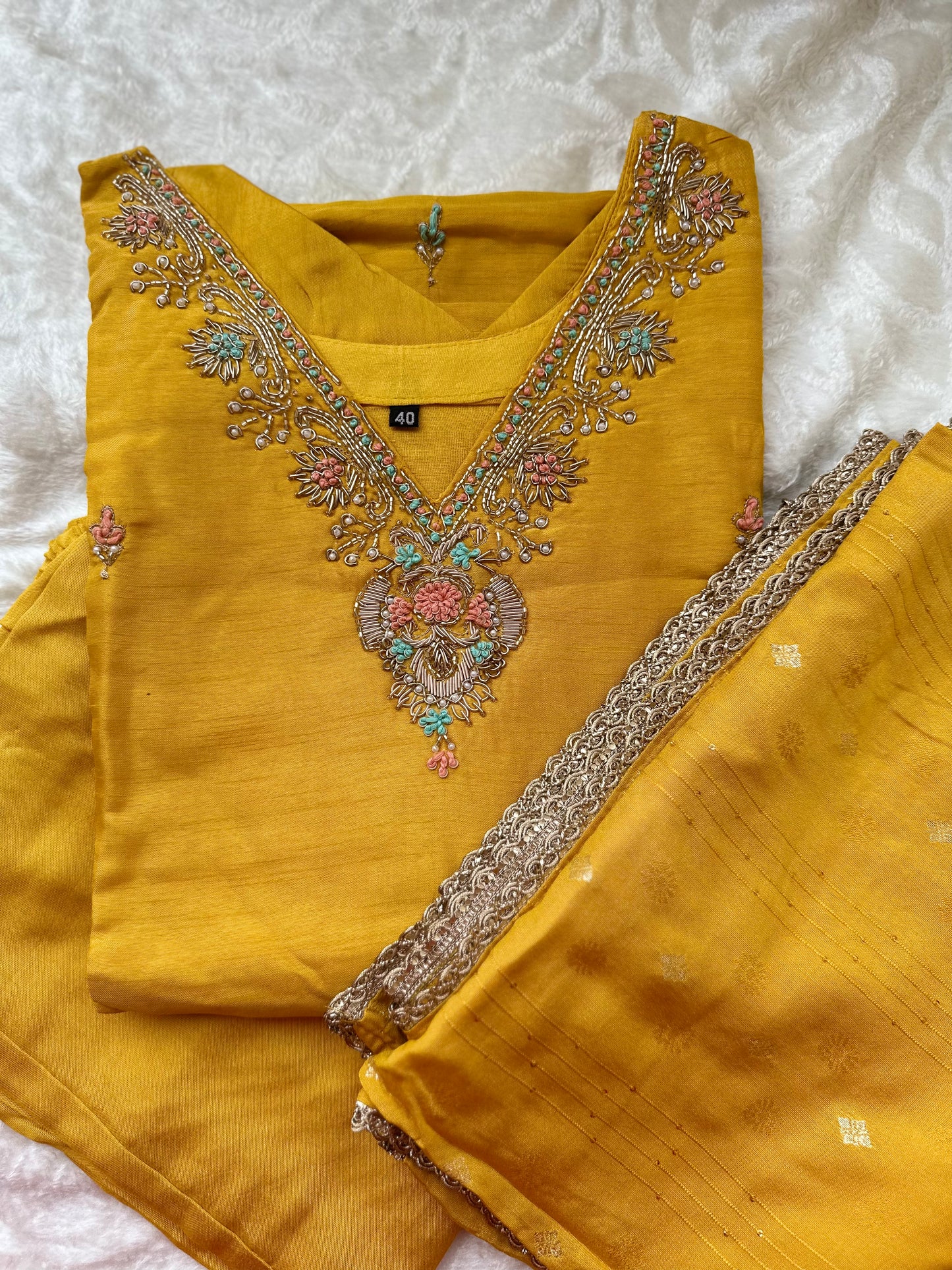 Silk Hand Embroidered Dress with banarasi dupatta