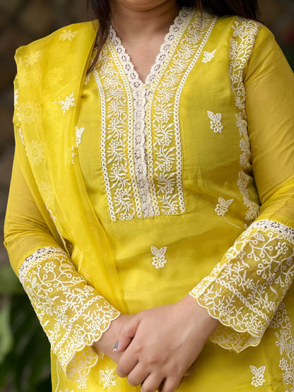 Yellow Organza Embroidered Suit Set